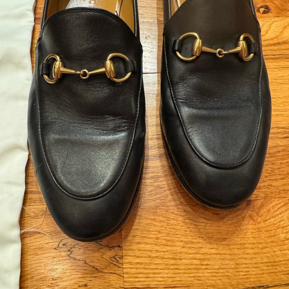 Gucci Jordaan Women Black Leather Horsebit Loafers Size 37.5 - Picture 5 of 12